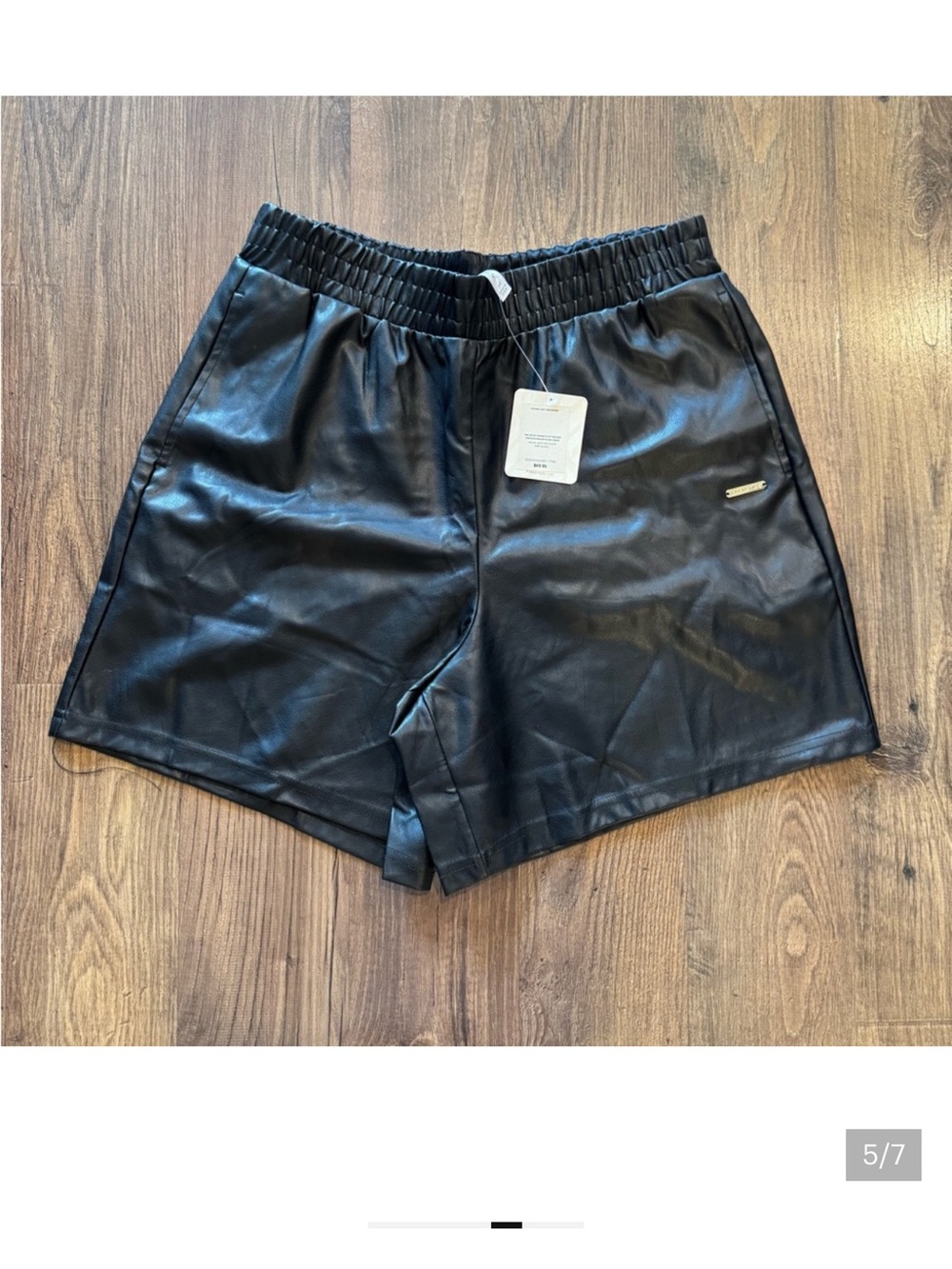 Fabletics Black Vegan Leather Elastic-Waist Shorts - Picture 3 of 3
